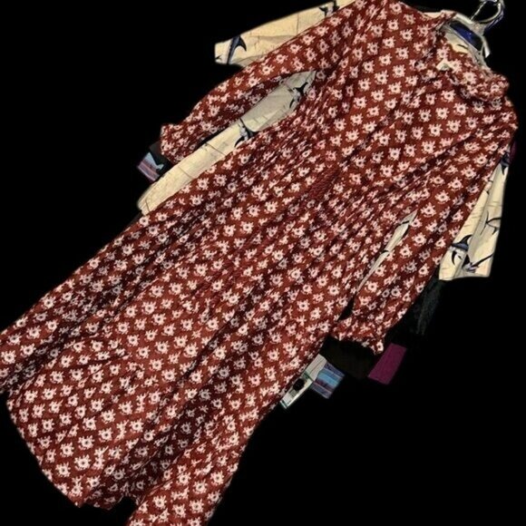Daydress Block Printed Long-Sleeve Floral Print Dress Rope Tie Button Cottage Co - Picture 1 of 9